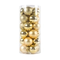 Golden Christmas ball ornaments in a transparent bucket with matte and glitter finishes - Barrel 4cm / Gold