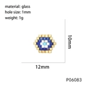 Detailed view of evil eye glass bead with 12x10mm size and 1mm hole diameter specs - P06083 Blue White Gold