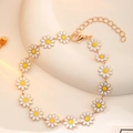 Elegant gold daisy flower bracelet with white and yellow enamel and lobster clasp - White Flower Bracelet