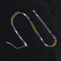 Detail of mixed silver rectangle links and gold Cuban chain with lobster clasp and extender - Necklace 2 (Silver Rectangular & Gold Stitching)