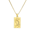 Detailed close-up of a gold rectangular pendant featuring moon and star zircon accents - Rectangle Moon Star - Gold