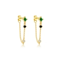 Dettaglio di orecchini in argento S925 con pietre di zircone quadrate verdi e nere - Argento 925 / Oro 18K Verde