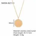 Customized 18K gold plated stainless steel necklace with 30mm round crystal pendant - Round / Gold
