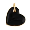 Black enamel heart charm pendant with golden edges and sparkling zircon inlay - Basic Heart-Black