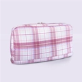 Pink and purple checkered pencil case with zipper and large capacity for school - Pink Plaid