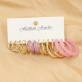 6-piece gold earrings set featuring purple drip oil and pink resin hoops for women - Purple Enamel Pink Resin (24)