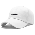 White cotton baseball cap featuring small black fish embroidery on front - Adjustable / White