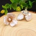 Elegant gold flower stud earrings with natural white pearls and S925 silver backing - Three-Petal Flower Studs