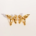 Golden liquid metal butterfly earrings with zircon inlay and molten textured finish - White Zirconia