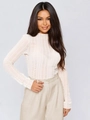 T-shirt sexy bianca a maniche lunghe con pieghe testurizzate e vestibilità slim - S / Bianco