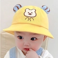 Cute yellow cotton baby sun hat with blue striped ears and cartoon bear embroidery - 8 Months-3 Years (46-50cm) / 03 Yellow (Ear Bear)