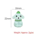 Miniature blue resin puppy with green hat and scarf, 22mm x 16mm DIY animal figurine - Cyan Christmas Dog
