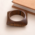 Retro square wooden bangle with vintage tiger stripe pattern in a dark brown finish - L414-5 Dark Coffee Horizontal Pattern Square
