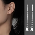 Minimalist S999 sterling silver long chain earrings featuring a polished letter X pendant - Letter X