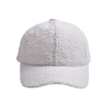 Vista detallada de gorra de béisbol de lana color crema con textura de piel de cordero - Blanco