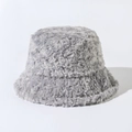 Close-up of soft grey plush faux fur fabric texture on a warm winter bucket hat - M(56-58cm) / Gray