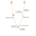 Detailed view of candy color cat-eye stone and shell beads on a gold PVD stainless chain - Pink Square Gold Necklace (TXP274)