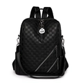 Mochila elegante para mujer en cuero negro a cuadros con gran capacidad y colgante - Con Colgante / Negro