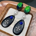2511165 Teardrop Wooden Cross Pearl Long Earrings (s925 Silver Needle)