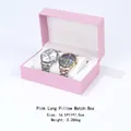 Pink rectangular watch organizer box with soft white long cushion for two watches - Long Pillow Style / Pink