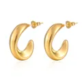 Detail of chunky gold-plated C-shape stainless steel earrings with butterfly backings - Irregular C-Shape Gold