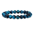 Detailed view of polished blue tiger eye stone beads on a flexible beaded bracelet - Blue Tiger Eye Bracelet 8mm