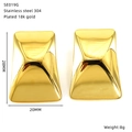 Detailansicht vergoldeter quadratischer Ohrringe SE019G mit Maßen und Gewichtsangaben - Geometrischer Gefalteter Rechteckiger Stil (SE019G)