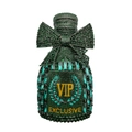 Green crystal clutch bag in perfume bottle shape with rhinestone bow and VIP engraving - Dark Green