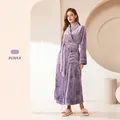 Long taro purple flannel bathrobe for men and women featuring warm thick coral fleece material - Taro Purple (Female)
