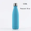 500ML Peacock Blue vacuum insulated stainless steel water bottle with matte finish - Teal