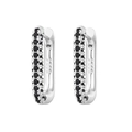 Macro detail of S925 sterling silver stamp and black pavé crystals on the hoop earrings - Silver Rectangle Black Zirconia Ear Buckle