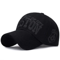 Classic black cotton baseball cap with Boston embroidery and curved brim for unisex style - Black with Black Embroidery