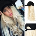 Black baseball cap with long wavy blonde hair extension for women stylish wig - Bleach Blonde