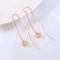 Elegant gold long threader earrings with hollow geometric sphere and sparkling zircon - NE1071-Rhombus Cube Threader