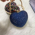 Blue heart-shaped rhinestone clutch bag with gold round metal handle and frame - Dark Blue