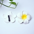 Pair of white and yellow frangipani hair clips with metal duckbill clips on white background - 4cm / White Flower Head + Clip