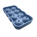 Blue 8-cavity silicone ice ball mold tray with a clear funnel for round ice spheres - 8-Sphere Morandi Blue
