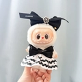 Labubu plush doll in black and white dress with camellia bow accessories - Starry Night Princess Dress (excluding Bag) / First And Second Generation Keychains Are Compatible With La Cloth Dolls. Dolls Not Included.