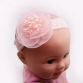 Bandeau rose pour bébé avec grande fleur en gaze multicouche sur ruban en dentelle - Grande Fleur en Dentelle Rose