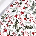 Christmas gift wrapping paper with Holly Jolly text and red berry pine needle patterns - Red Berries and Leaves