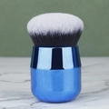 Plump mushroom foundation brush with blue metallic handle and dual-tone soft bristles - Metallic Blue