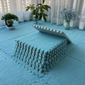 Blue plush foam interlocking tiles for bedroom floors with soft surface texture - Dark Blue