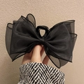 Grande pince à cheveux élégante en résille noire avec nœud pour coiffures de dames - Noir