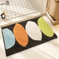 Absorbent flocked bathroom mat with colorful oval patterns on a black background - Lemon Dark Grey