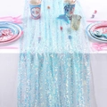Detail of light blue sequin table runner with shimmering mermaid texture for party decor - 30*180cm / Sky Blue