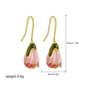 Pink tulip enamel hook earrings in gold finish with 30mm length and floral design - Pink Tulip (T095)