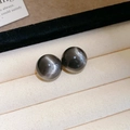Minimalist silver needle heart earrings featuring black resin beads on a velvet jewelry box - Silver Earring Post - Black - Round