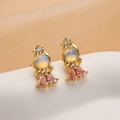 Exquisite 18K gold plated goldfish stud earrings with pink zircon tail and opal stone - Pink Fish Princess / Gold with Pink Zircon (44610)