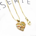 Macro shot of gold-plated heart pendant with colorful micro-set zircons on box chain - Hollow Multicolor Heart-Gold (with Necklace)
