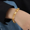 Pulsera de cadena cubana dorada de acero inoxidable para hombre y mujer lucida en la muñeca - Pulsera Dorada - 19cm